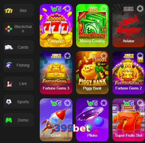 Main screen of 399Bet game page for PK players